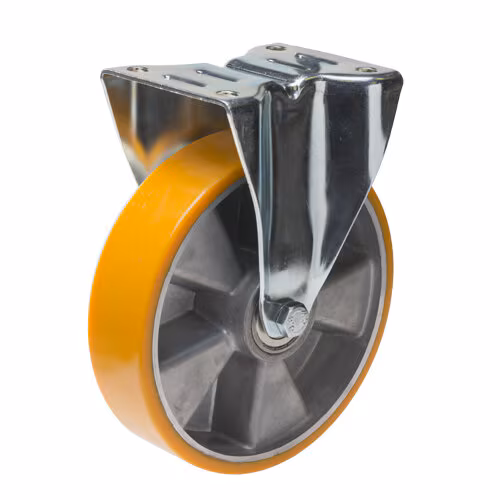 Kjøp Swede-Wheel Fast industrihjul 200 mm med aluminiumsnav og plate 135x110 mm, PUR-bane