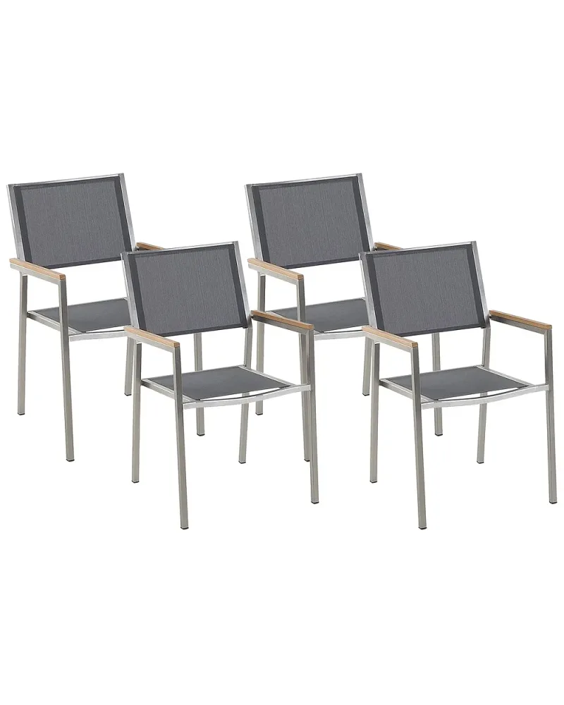 Set med 4 trädgårdsstolar GROSSETO Rostfritt stål Grå