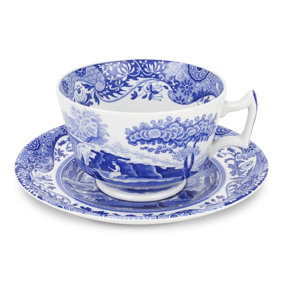 Blue Italian frukostkopp med fat, 28 cl