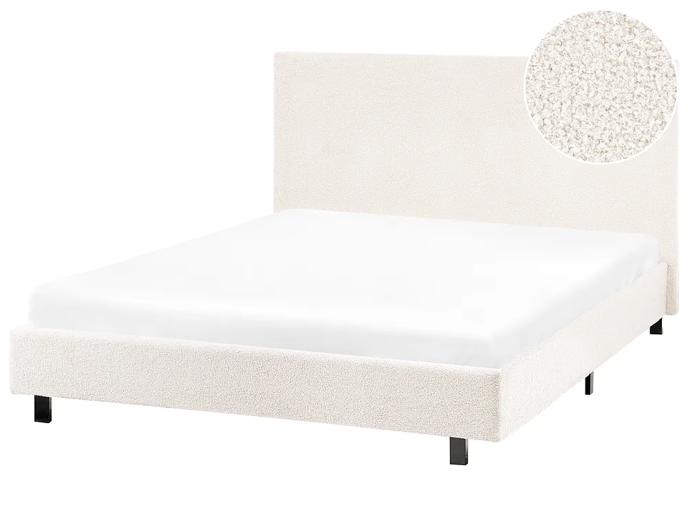 Säng med lamellram Bouclé ALBI 120 x 200 cm Off-White