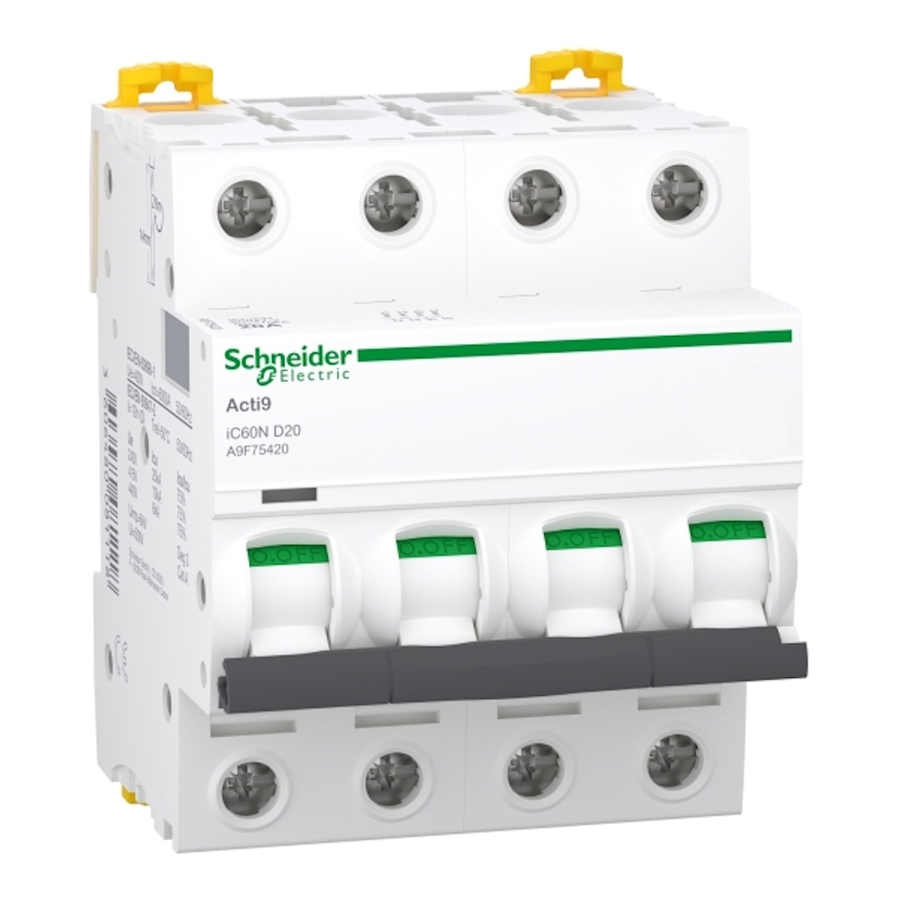 Miniatyrbrytare Acti9 iC60N 4Poler D-Kurva 20A 400V IP20 Schneider Electric