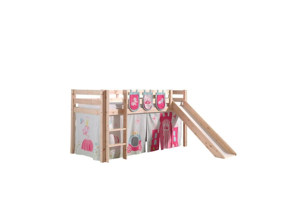 Halvhöjdssäng med gardin Pino Princess Naturlig, Naturlig, Med rutschkana, Utan tunnel, 3
