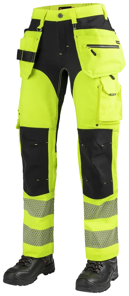 L.Brador 1072PB-W Arbetsbyxa hi-vis gul/svart, dam, klass 2 C40