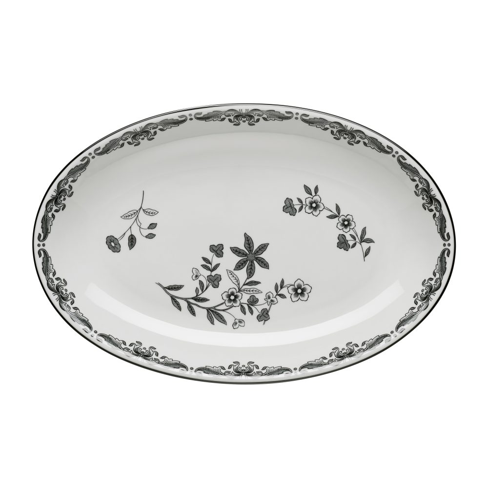 Ostindia Svart serveringsfat ovalt 22x33 cm, Svart