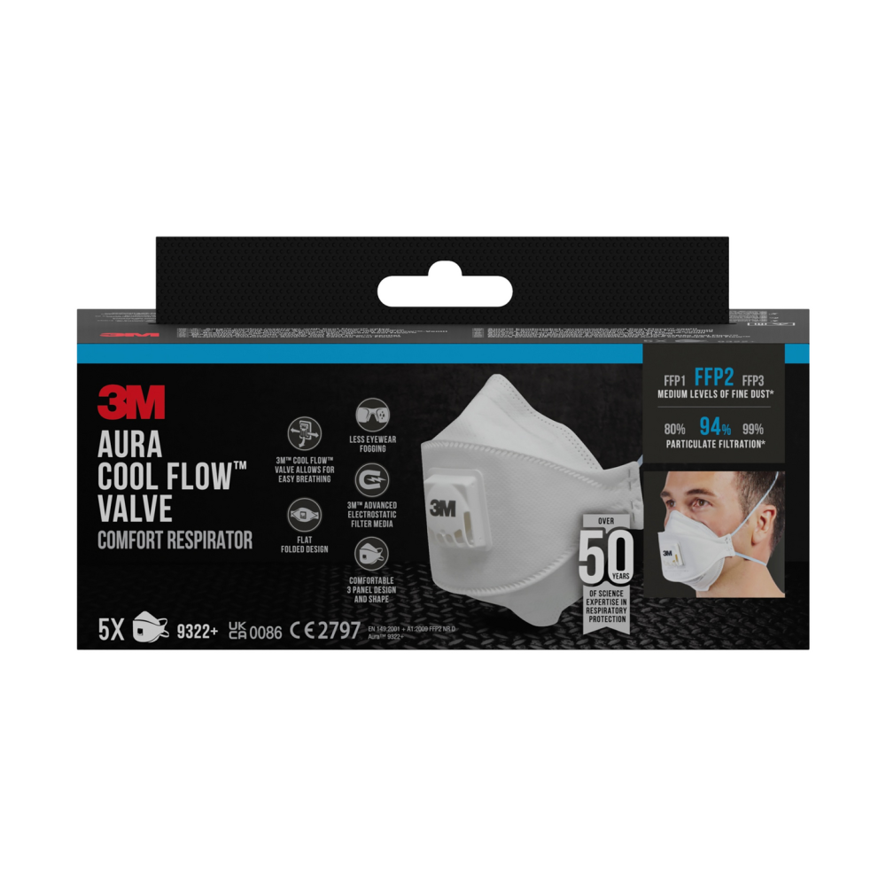 ANDNINGSSKYDD 3M 9322+ FFP2, VENTIL 5ST