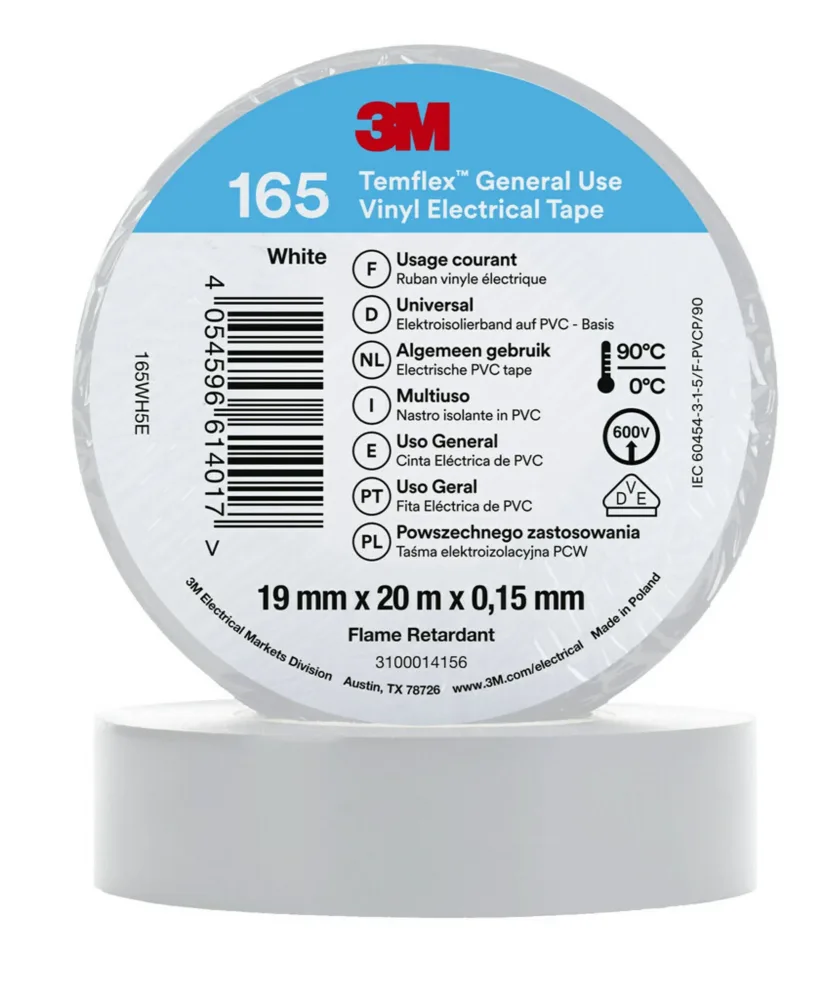 3M Temflex 165 Eltejp 20m x 19mm Vit - Bild 2