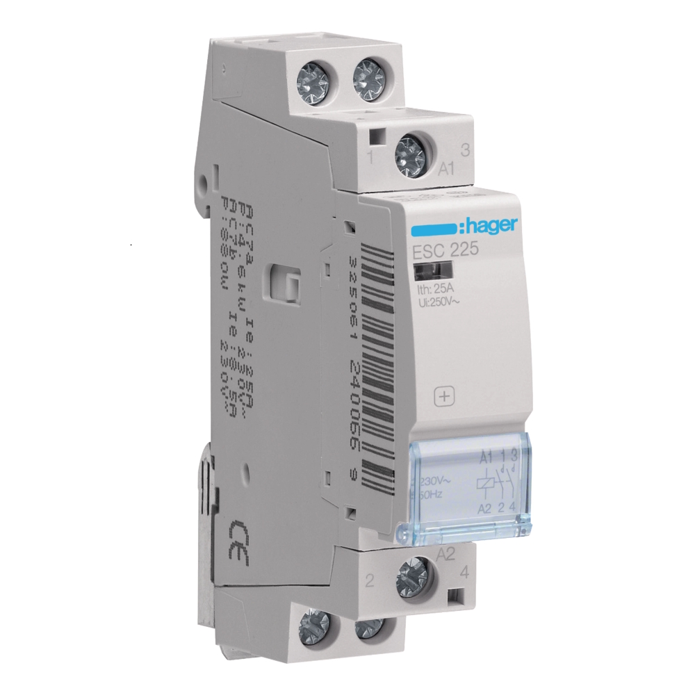 Kontaktor Med 2 Normalt Öppna Kontakter 25A 230VAC IP2X Hager