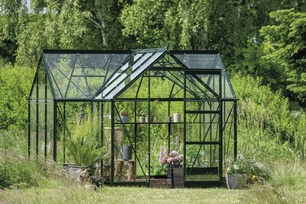 Halls ICON 6 GARDENHOUSE + HR01188 Växthus med fundament, 8,6 m², grön