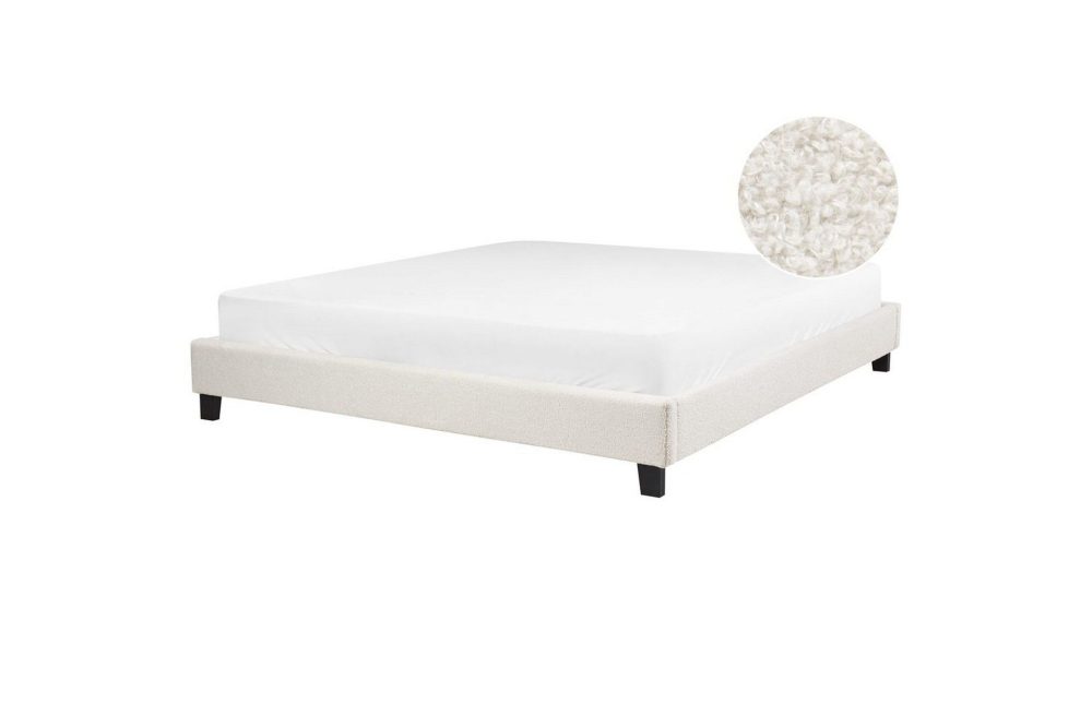 Dubbelsäng Roanne med lamellram Beige-Mörkt Trä, 180x200 cm, Bouclé