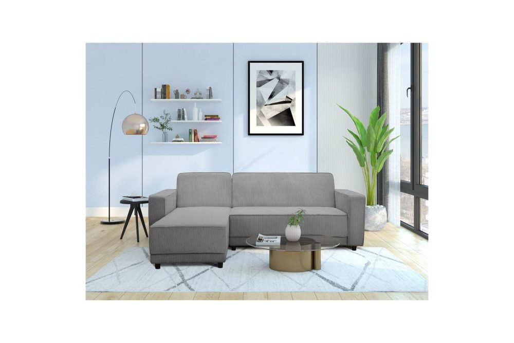 Bäddsoffa Allie Grå, Cordoroy, 82x229x154 cm