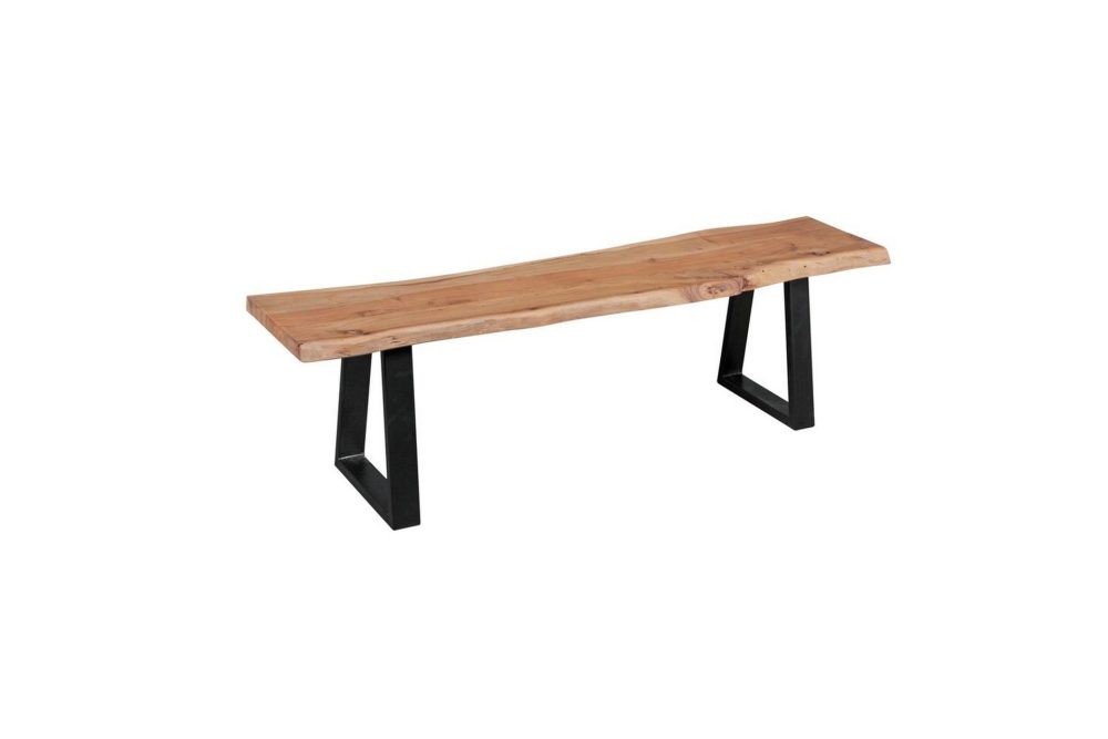 Matbänk Wohnling Köksbänk i massivt trä med trädets kant med metallben, lantlig stil Utan ryggstöd, 160 cm