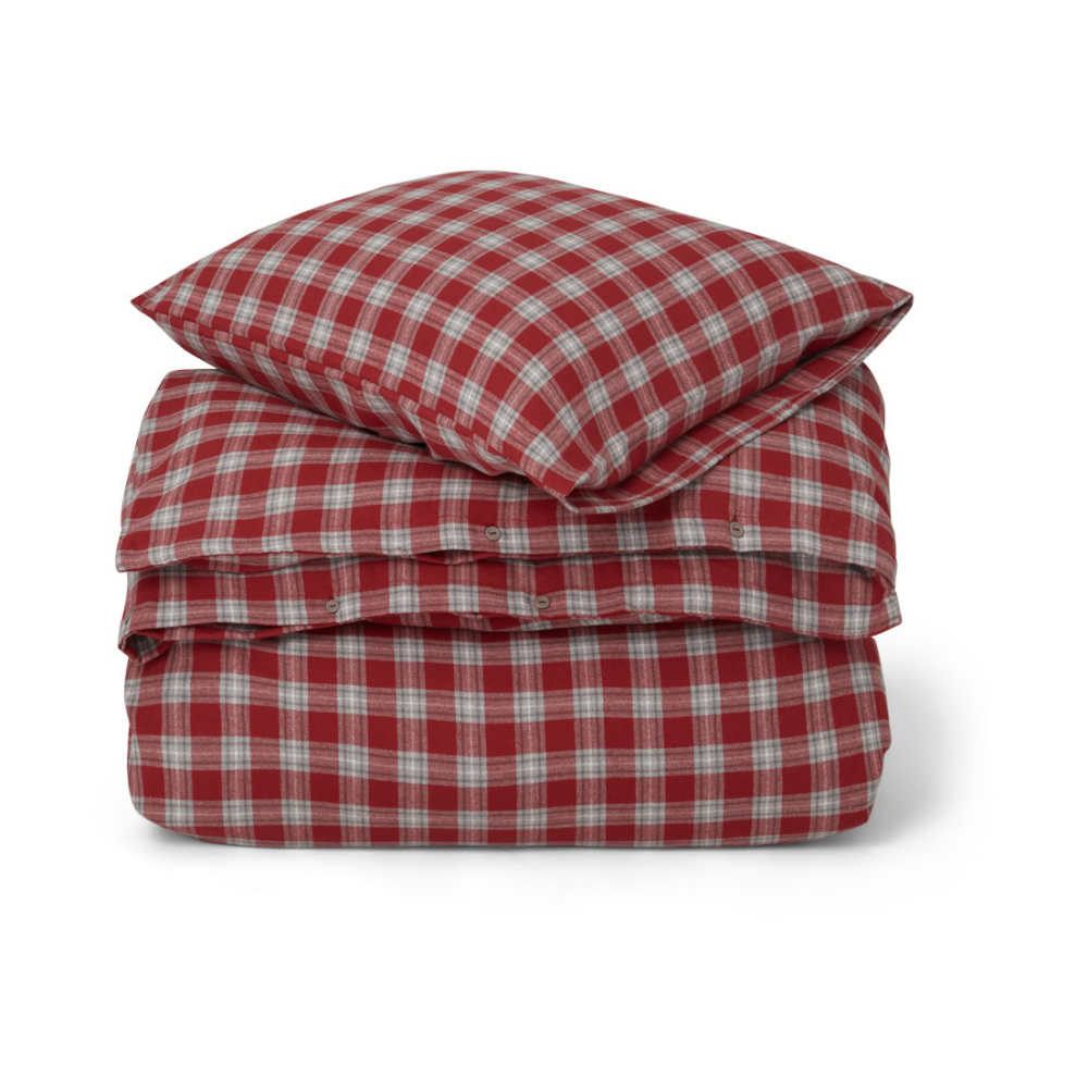 Red Checked Cotton Flannel bäddset, 50x60 cm, 150x210 cm