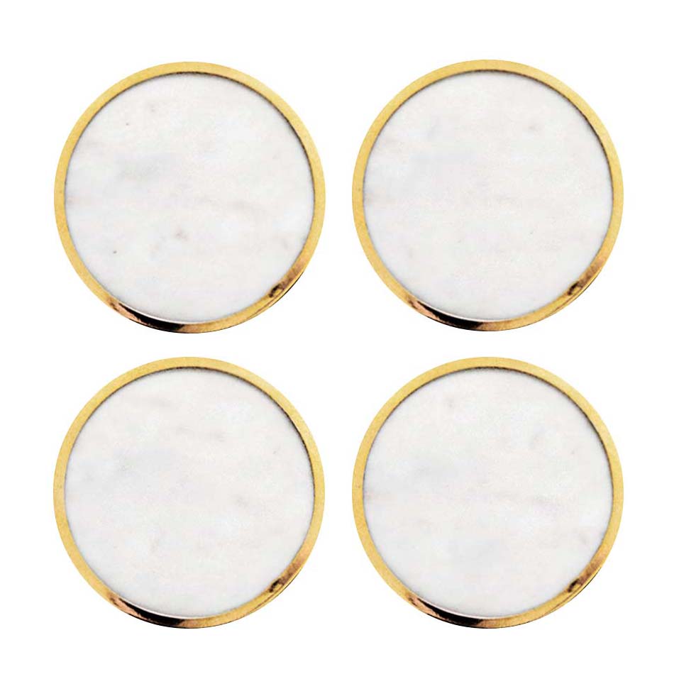 Hilke Collection glasunderlägg 4-pack, Vit marmor-solid mässing