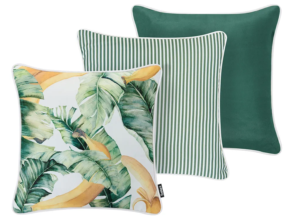 Set med 3 utomhusdynor GAILLARDIA Växtmotiv 45 x 45 cm Grön