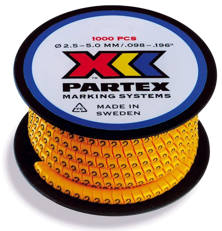 Partex PA02/3 Märkhylsa siffror, gul, 1000 st/rulle Text: 2