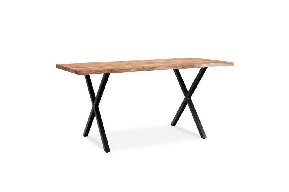 Matbord Wohnling Massivt trä med trädkanter, rektangulär, lantlig stil Svart, korsad, 140x80 cm