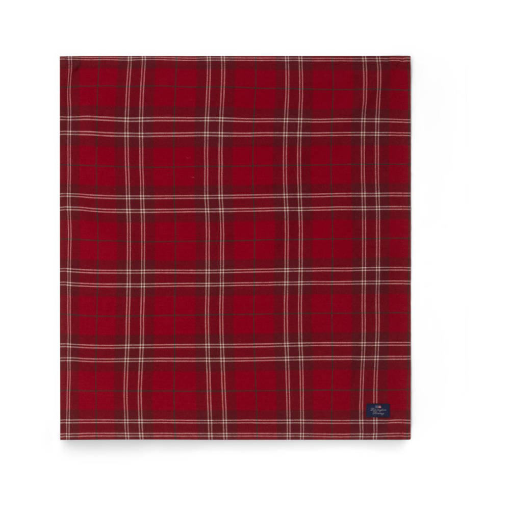 Checked Organic Cotton Oxford tygservett 50x50 cm, Red-beige-green