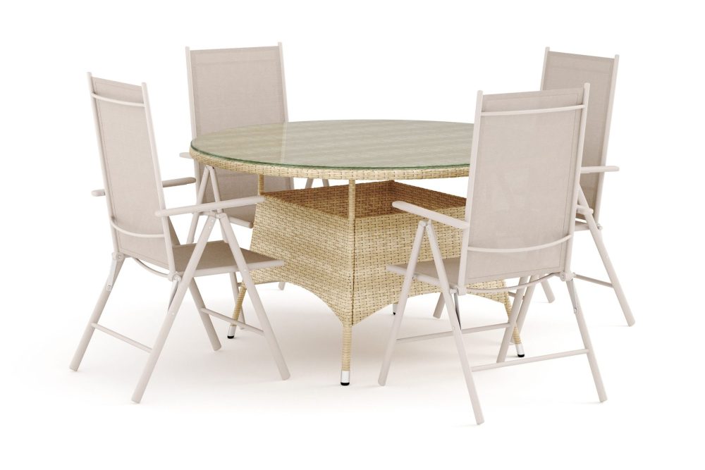 Thor utomhus rund matgrupp 140 cm med 4 Maggie positionsstolar