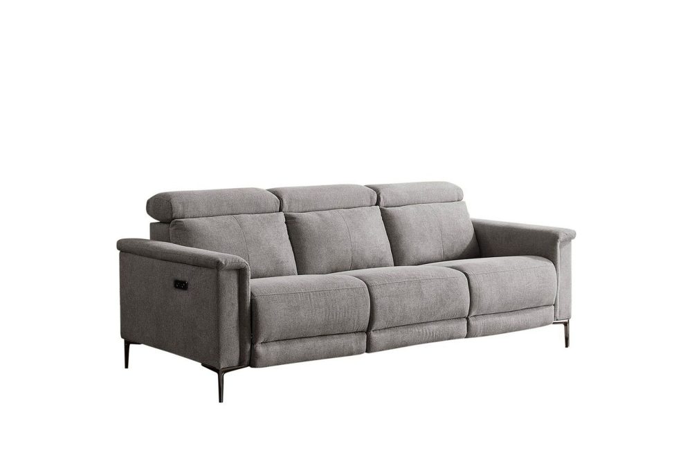 Reclinersoffa utan hörn Loft24 3-sitssoffa Lund Cognac Ljusgrå