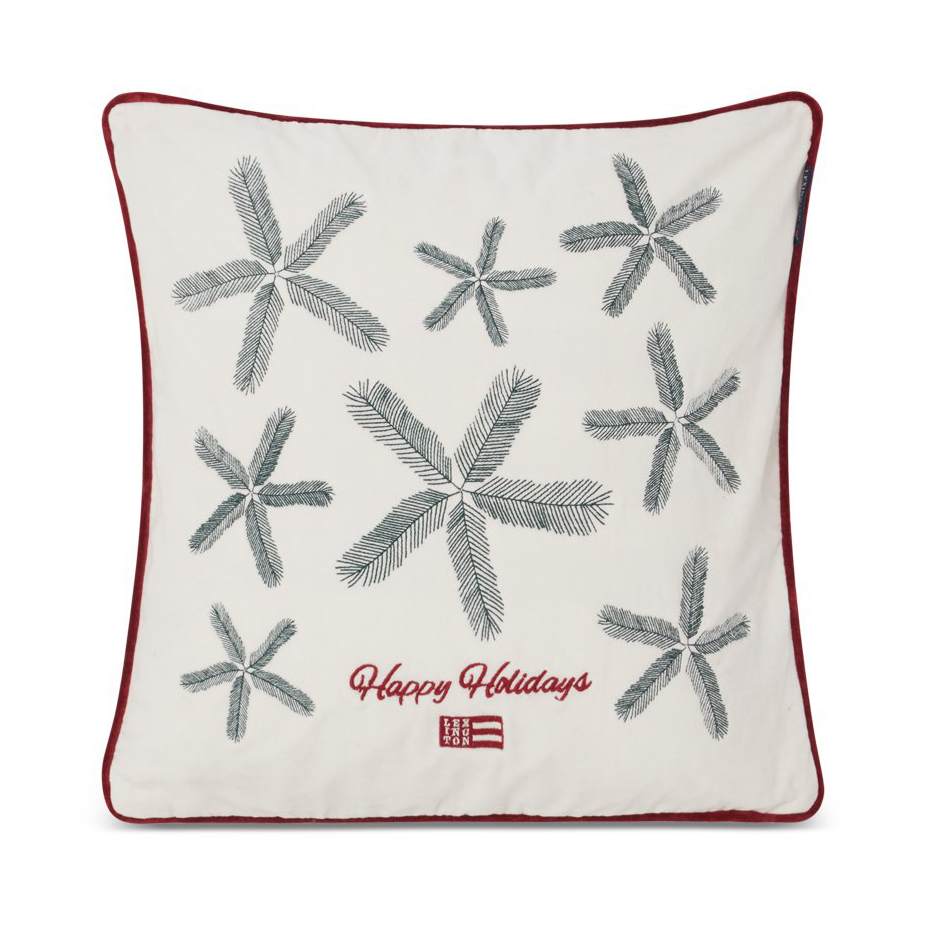 Spruce Stars Org Cotton Velvet kuddfodral 50x50 cm, White-green-red