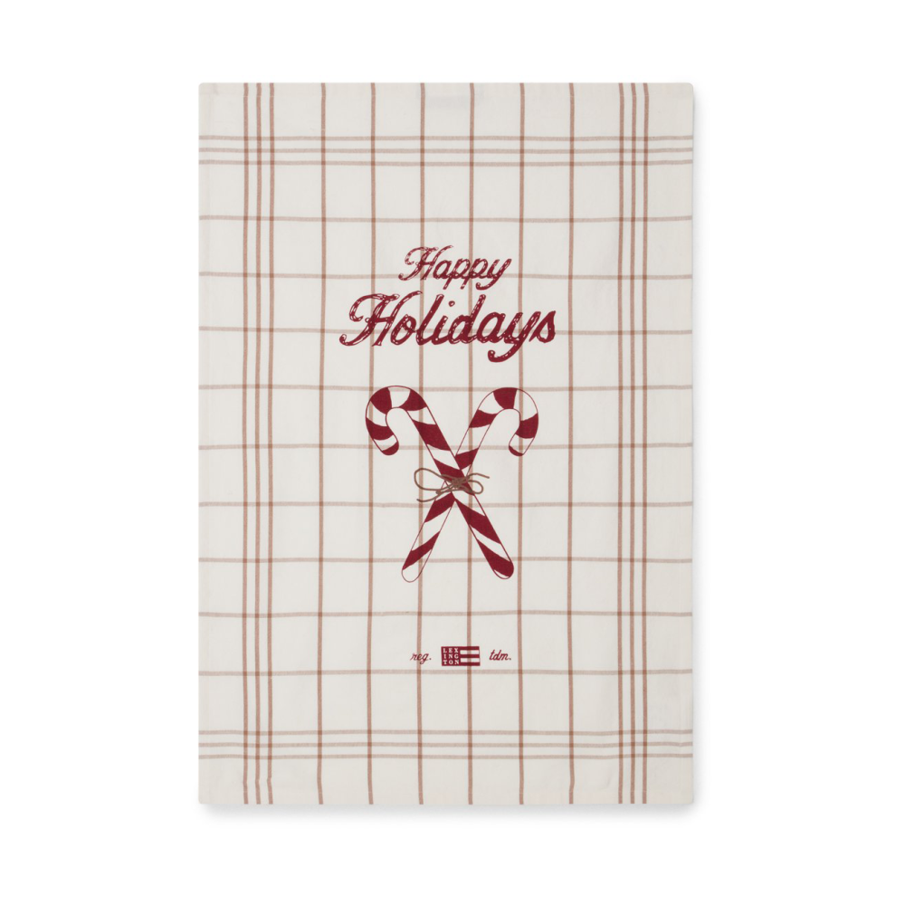 Candy Cane Organic Cotton kökshandduk 50x70 cm, White-beige-gray