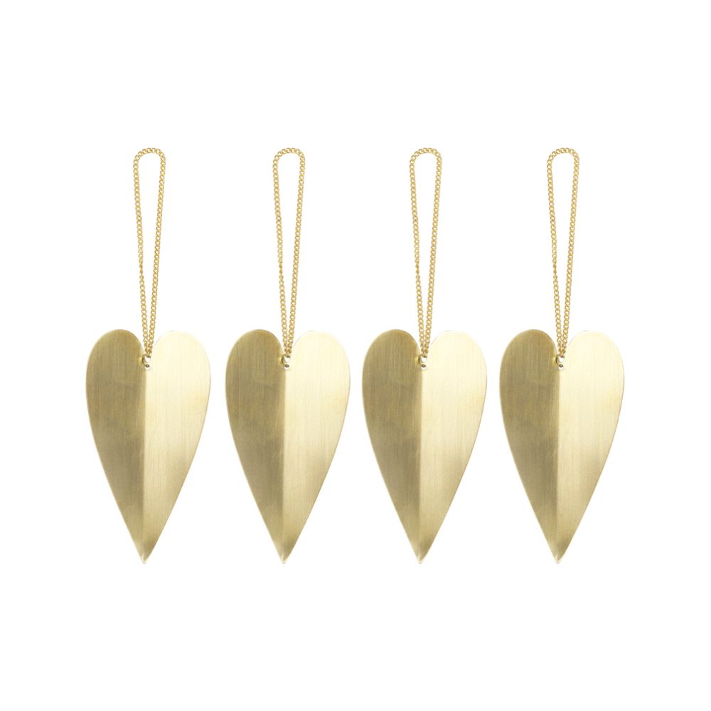 Heart brass julgranshänge, 4-pack