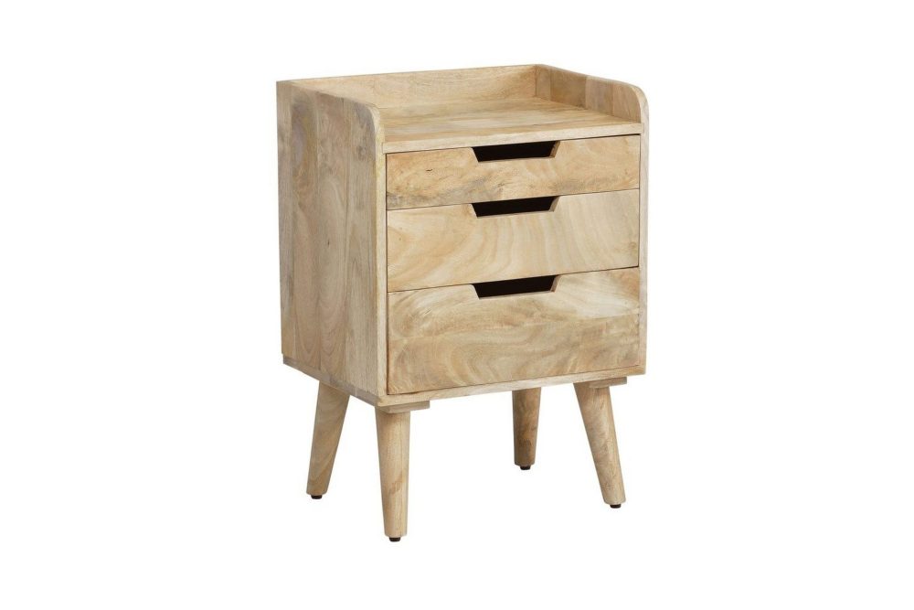 Sängbord Wohnling Modern look med 3 lådor tillverkade av massivt mangoträ en förvaringshylla