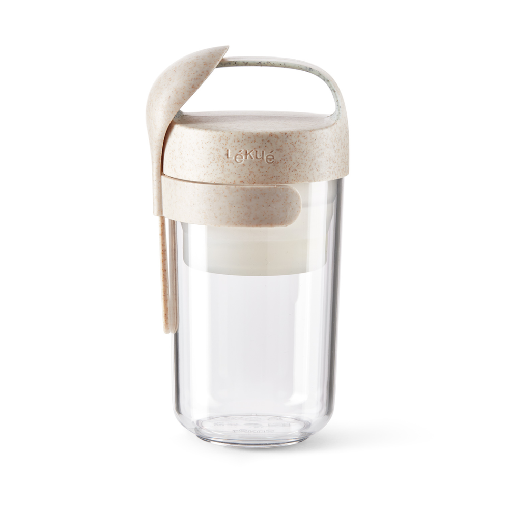 Lékué To Go burk organic med sked beige, 0,6 L