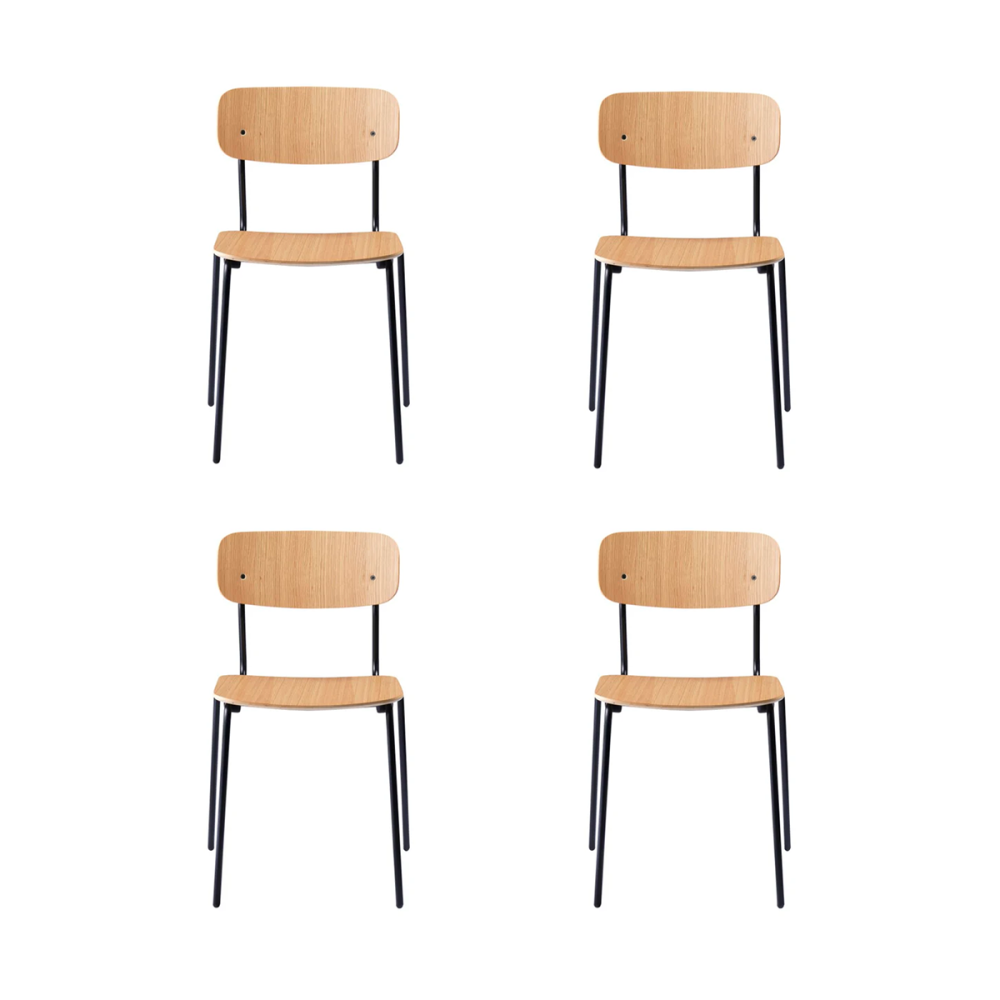 J182 Holmen stol 4-pack, Oak veneer-black legs