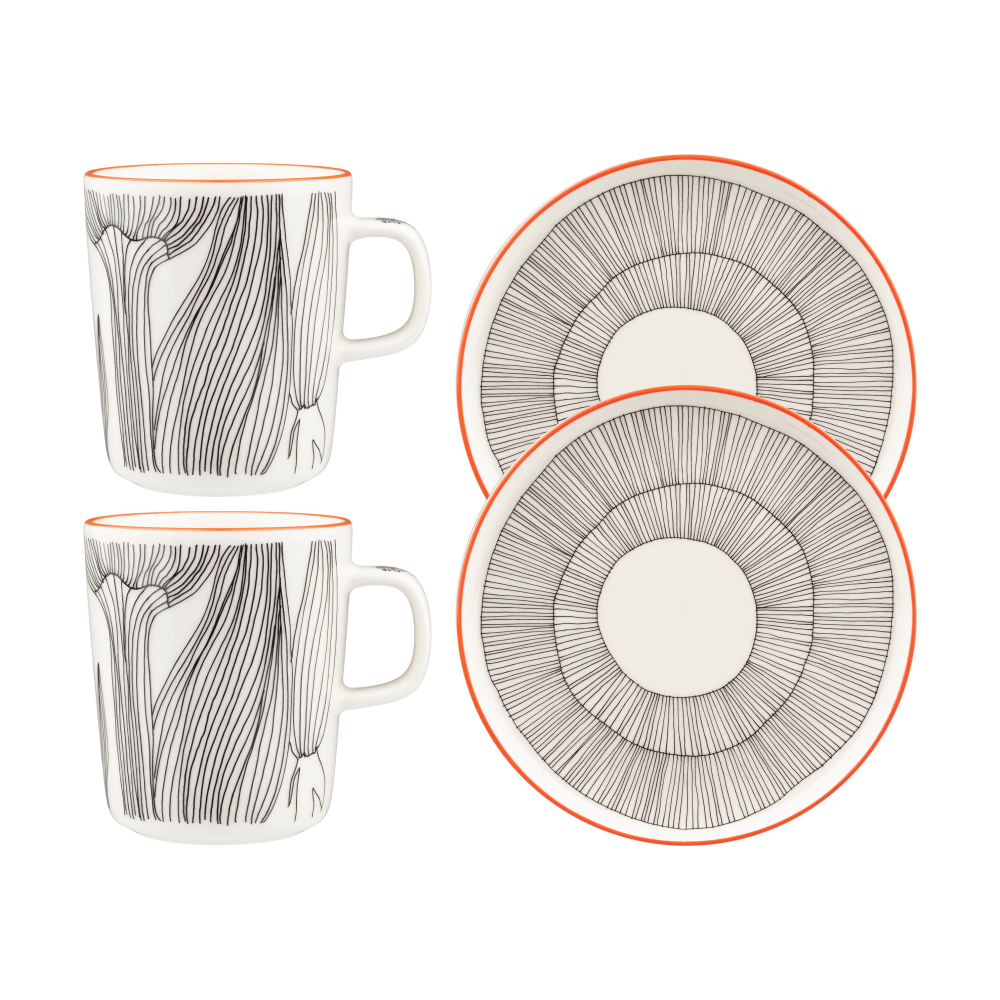 Kukat Puhkeavat frukostset 4 delar, White-black-orange