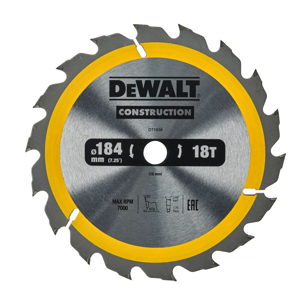 Kjøp Dewalt Sirkelsagblad for tre DT1938-QZ, 18T, 184x16 mm