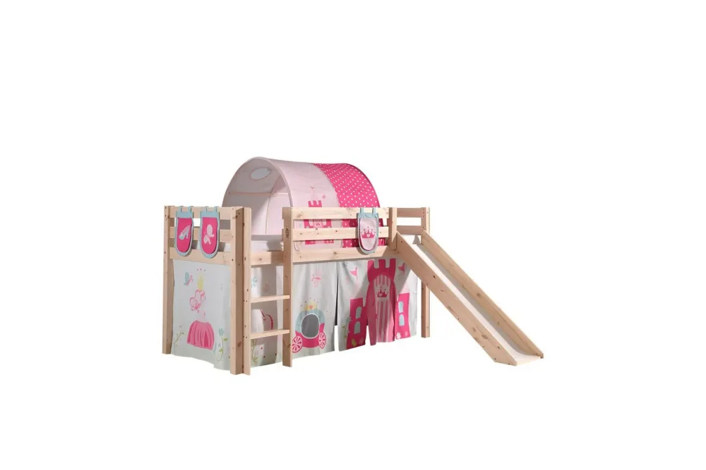 Halvhöjdssäng med gardin Pino Princess Naturlig, Naturlig, Med rutschkana, Prinsessa, 3
