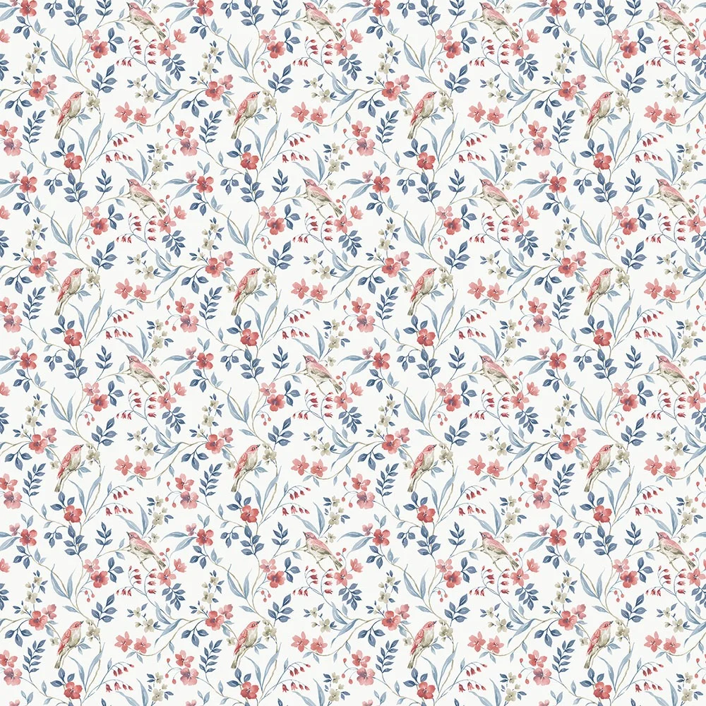 Galerie Wallcoverings Miniatyrer II G68715 Tapet Garden Bird Röd/grån/blå/vit