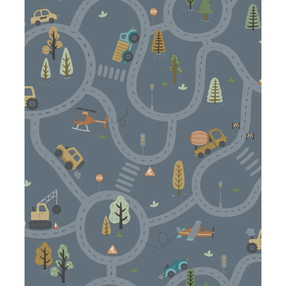Tapet Adventure Awaits Roundabout Road Denim Blue