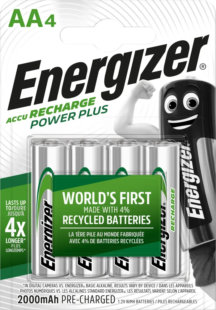 Energizer Recharge Power Plus Batteri laddningsbart, AA, 1,2 V, 4-pack