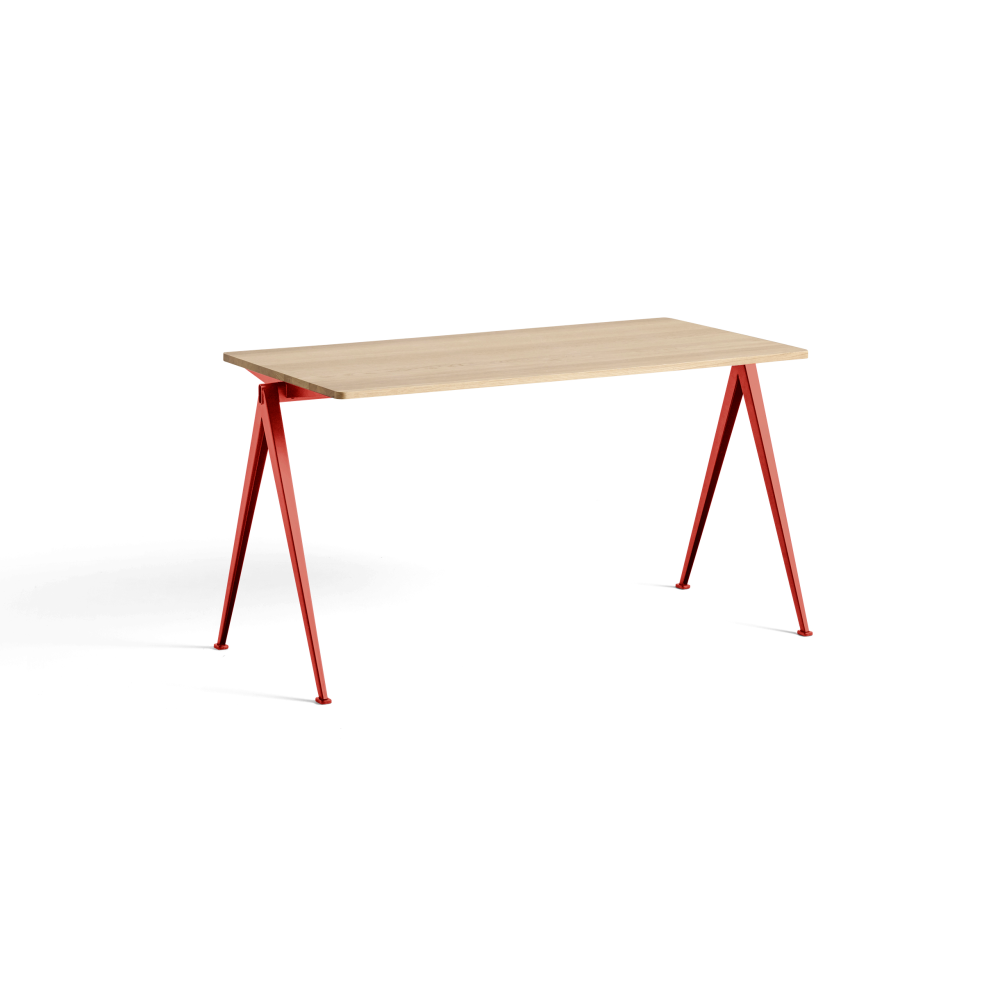 Pyramid 01 skrivbord 140x65x74 cm, Mattlackad ek-tomato red ben