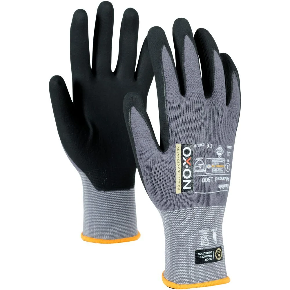 OX-ON Flexible Advanced 1900 Montagehandske grå/svart, 12-pack 7/S