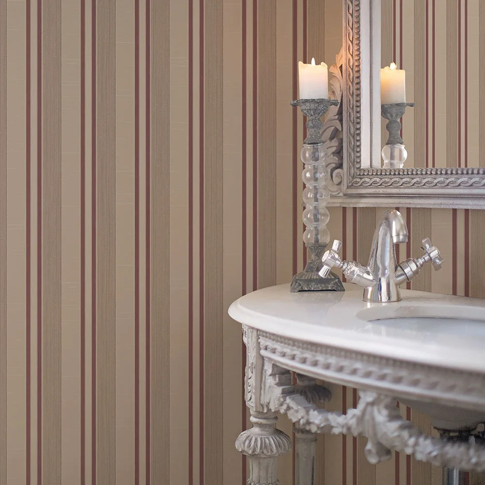 Galerie Wallcoverings Mansion II G67626 Tapet Silk Stripe Röd/brun