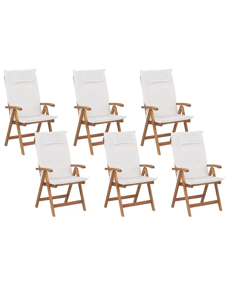 Set med 6 stolar med dynor JAVA Akaciaträ Off-White