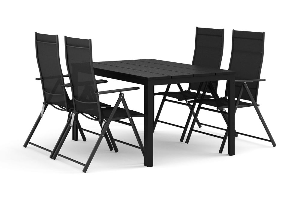 Tunis utomhus matgrupp 140x90 cm med 4 positionsstolar