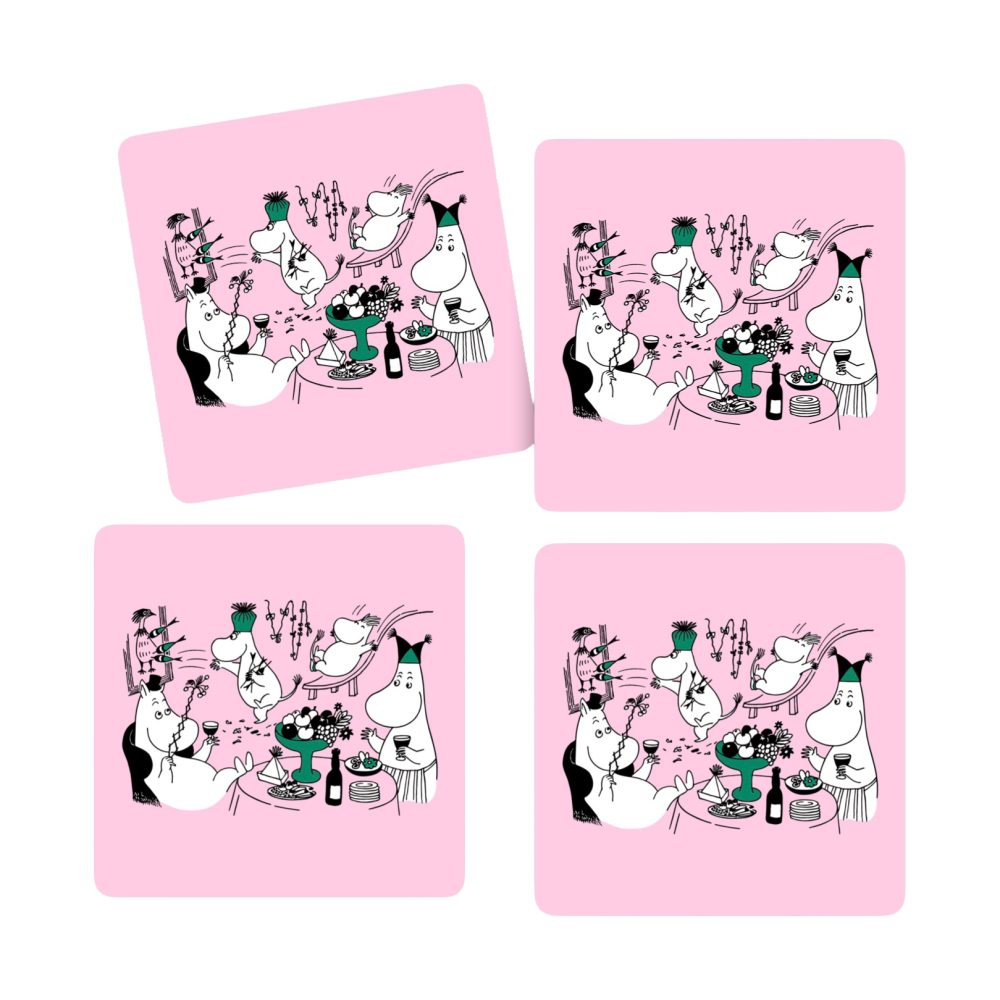 Moomin 80 glasunderlägg 9x9 cm 4-pack, Rosa