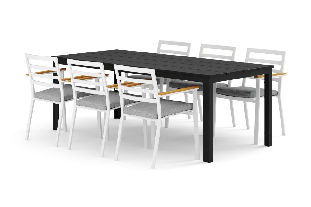 Tunis utomhus matgrupp 205x90 cm med 6 Oliver karmstolar med dyna