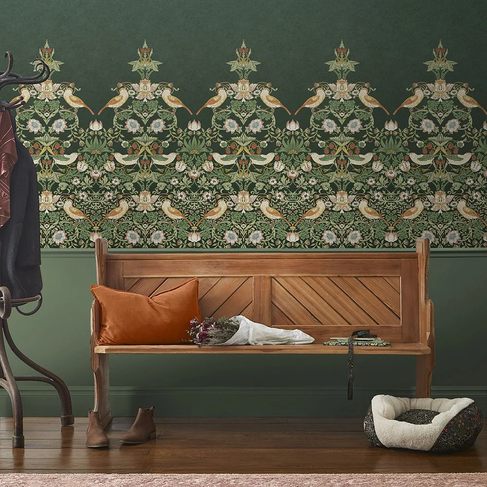 Graham & Brown William Morris At Home 125310 Tapet Strawberry Thief Green Fixed Size Mural Grön/multi