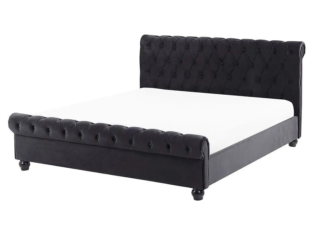 Säng med lamellram Sammet AVALLON 160 x 200 cm Svart