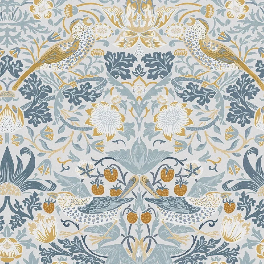 William Morris At Home Strawberry Thief Soft Blue 124232 Blå Tapet | Stuvbutiken