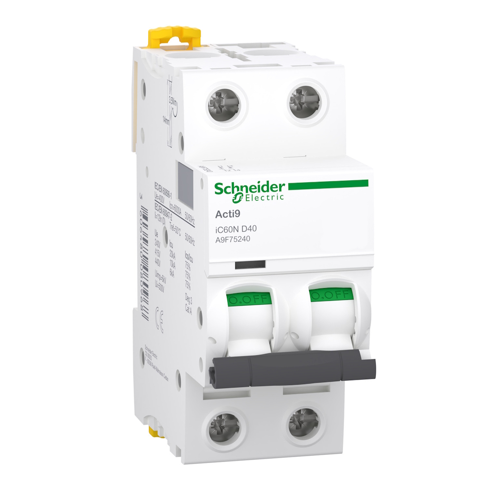 Miniatyrbrytare Acti9 iC60N 2Poler D-Kurva 40A 400V IP20 Schneider Electric