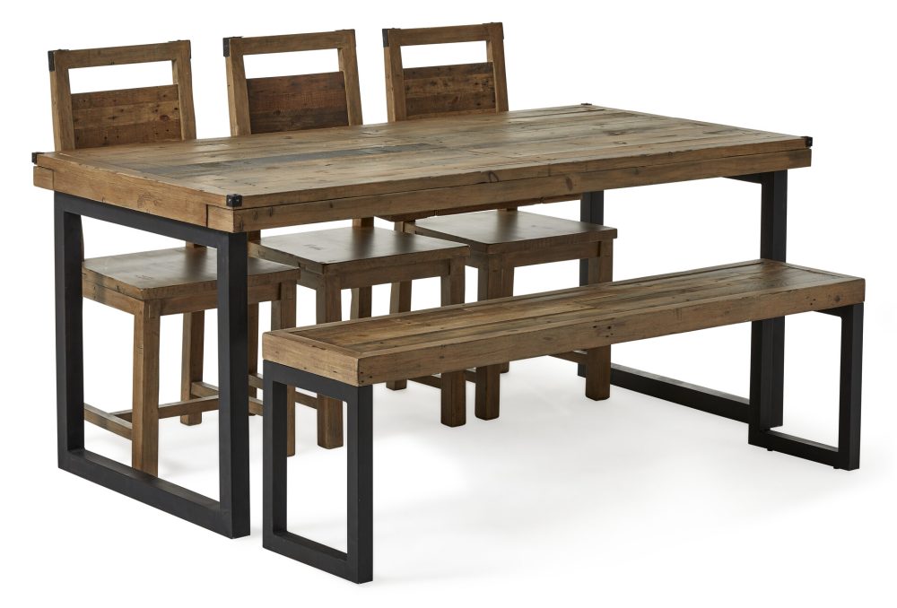 Woodenforge Matgrupp med 3 stolar och 1 bänk Woodenforge