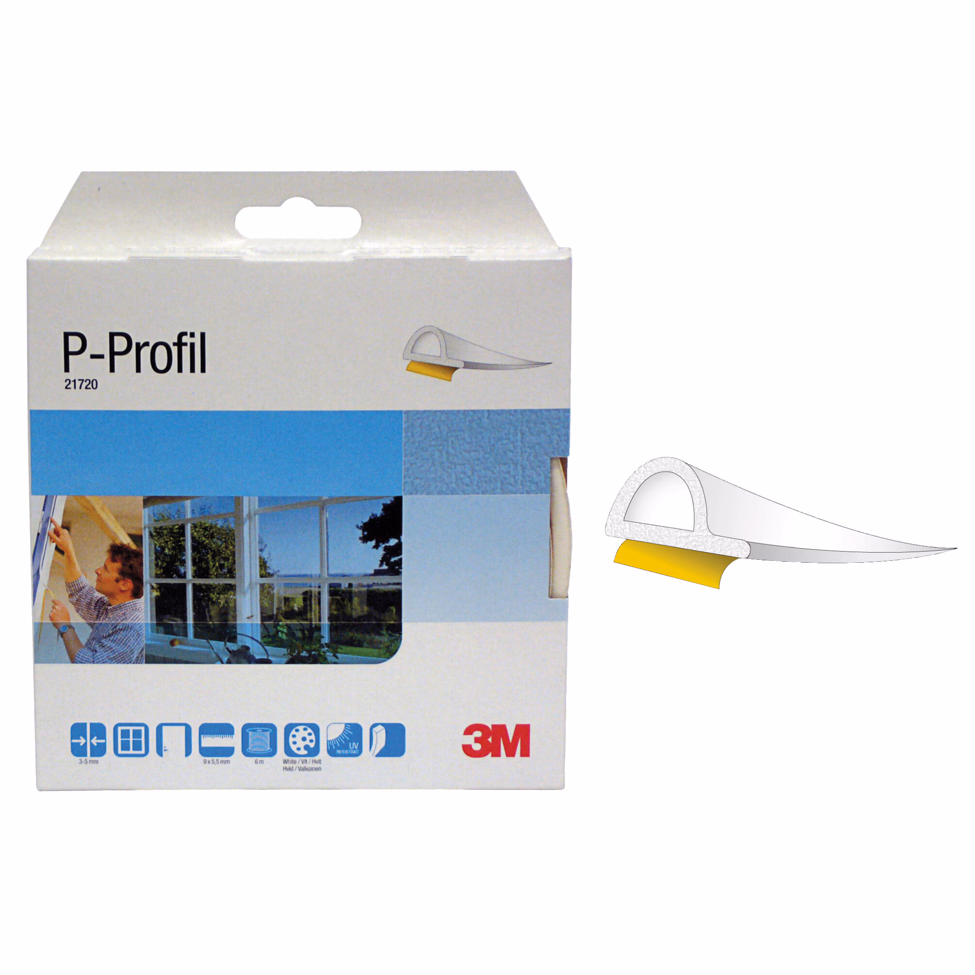 Kjøp Tätningslist P-Profil, självhäftande, vit, 9x5,5 mm, 24 m