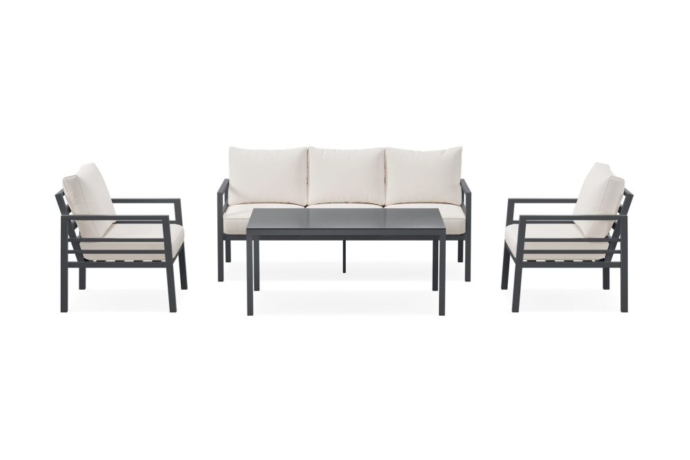 Ariany 5-sits Soffgrupp Utomhus med vita dynor soffbord i aluminium