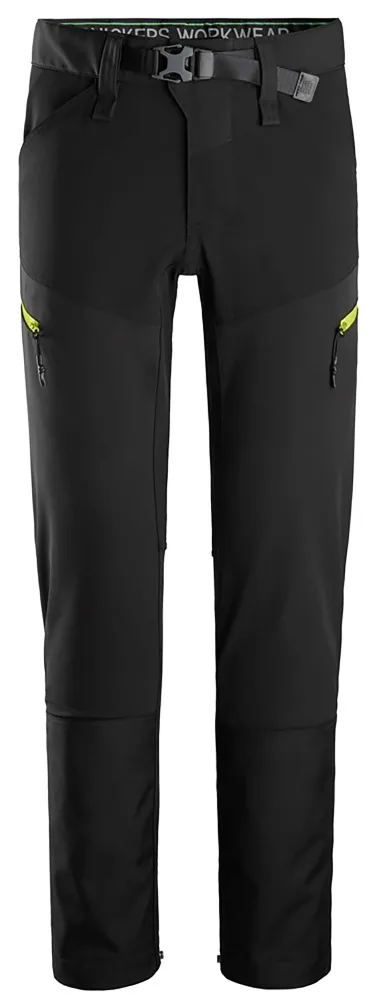 Snickers Workwear 6948-0467 FlexiWork Arbetsbyxa stretch. softshell, svart/gul 152